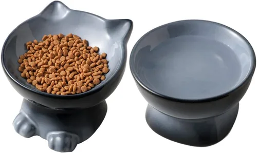 Miniatura 9 de Nihow Cuencos Elevados Inclinados para Gatos: Cuenco Elevado de Cerámica de 5 Pulgadas para Comida de Gato para Proteger la Columna Vertebral