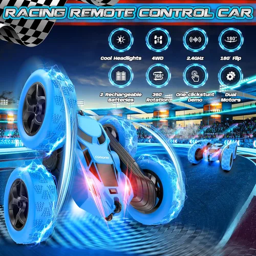 Miniatura 4 de cosone Coche de control remoto, juguetes de autos RC para niños de 6 a 12 años, auto de acrobacias 4WD con luces LED y giros de 360°, 2.4GHz