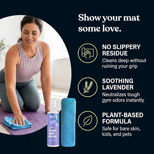 Miniatura 2 de Limpiador de colchoneta para yoga 100% natural y orgánico, SEGURO PARA TODAS LAS COLCHONETAS, no deja residuos pegajosos o viscosos, limpia