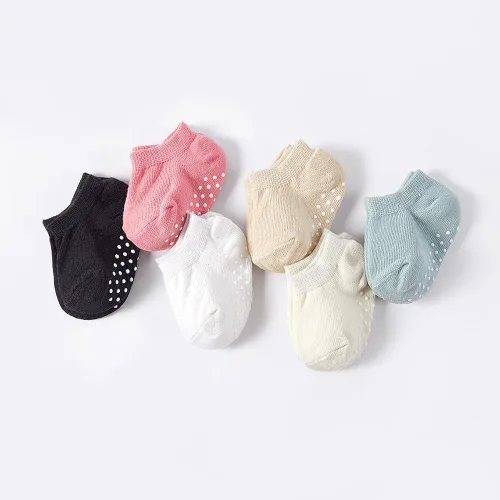 6 pares de calcetines de tobillo antideslizantes para niños y niñas, calcetines elásticos con agarre pegajoso para caminar para niños pequeños de 1