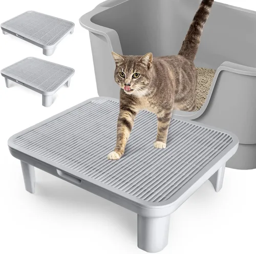 Miniatura 7 de Escalón para caja de arena, escalón para gatos, rampa, atrapador con función de filtro, fácil de limpiar, ideal para gatitos y gatos ancianos (negro)