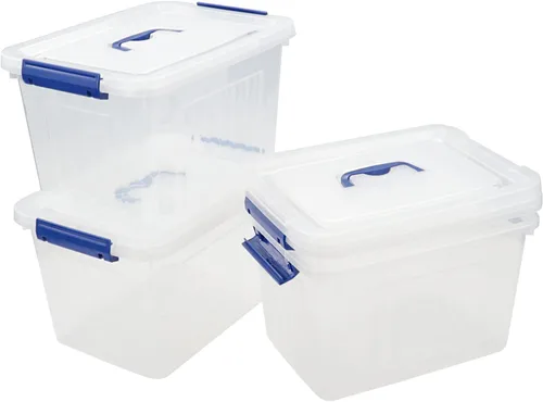 Miniatura 7 de Paquete de 4 cajas de almacenamiento de plástico de 10 L, caja de almacenamiento transparente con tapa Secure Side Buckle Latches, Dustproof Lid