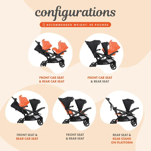 Miniatura 5 de Baby Trend Cochecito de bebé y niño pequeño doble y asiento de coche combo, juego de 2 piezas, Stormy - Cochecito de viaje ligero y compacto
