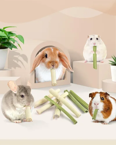 Miniatura 6 de Bissap 40 palitos masticables de conejo, 20 palitos masticables de bambú dulce y 20 tallos de papaya para conejo, hámster, chinchilla, conejillo