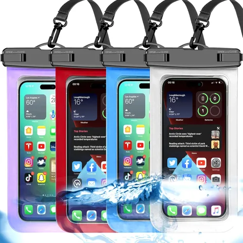 Miniatura 14 de Bolsa impermeable para teléfono, paquete de 2 fundas impermeables para teléfono blanco y negro, bolsa seca para teléfono celular, nivel