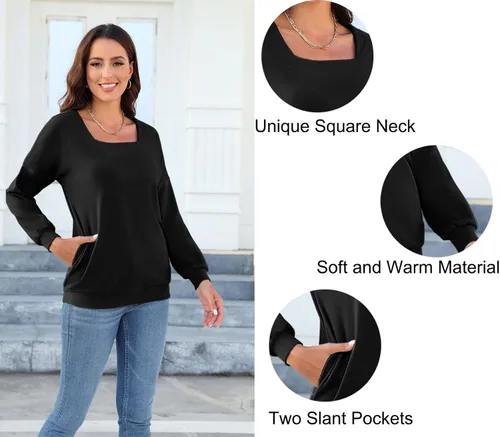 Miniatura 3 de Akihoo Blusas tipo túnica de manga larga para mujer, cuello redondo