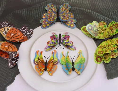 Miniatura 4 de Tupalizy 12 calcomanías de pared de mariposa 3D de alas dobles, calcomanías de bricolaje para decoración de ventanas, refrigerador, dormitorio