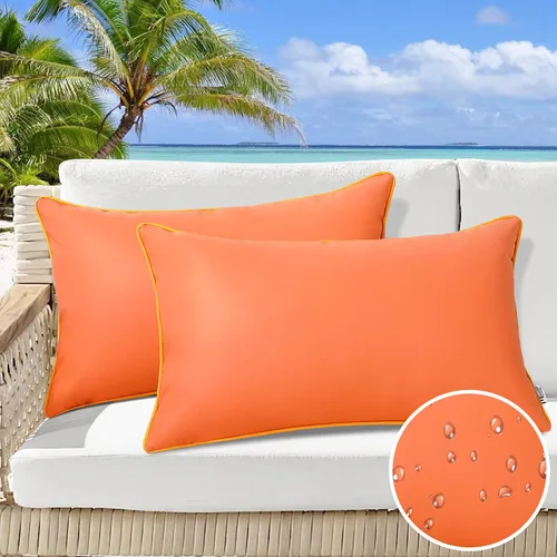 Miniatura 13 de Paquete de 2 fundas de almohada para exteriores de 12 x 20 pulgadas, resistente al agua, de piel de silicona, resistente a los rayos UV, resistente