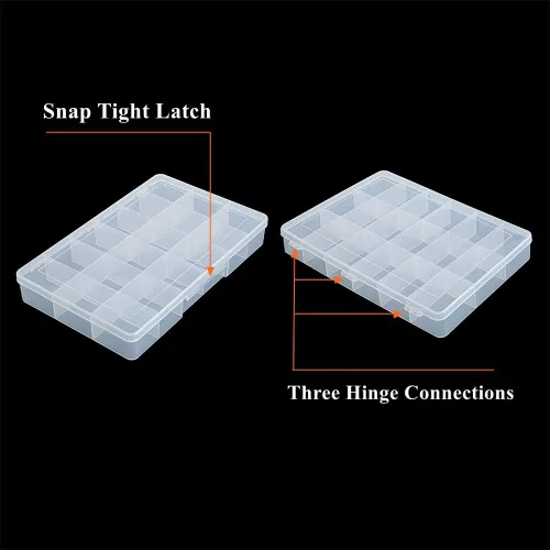 Miniatura 4 de Paquete de 2 cajas fijas de plástico transparente con compartimento de 18 rejillas, organizador transparente con tapa para cuentas, botón, hardware