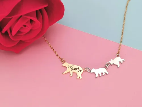 Miniatura 2 de Sweet Family - Collar con colgante para mamá y oso bebé, regalo para ella, mamá, madre, regalo para ella, Acero inoxidable, no conocido