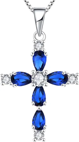 Miniatura 102 de YL Collar de cruz de plata de ley 925 con colgante de piedra natal religiosa para mujer
