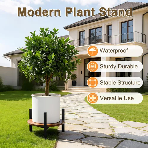 Miniatura 2 de Vigordream Soporte para plantas de interior, taburete de madera de metal resistente resistente para plantas, soporte de maceta baja y corta