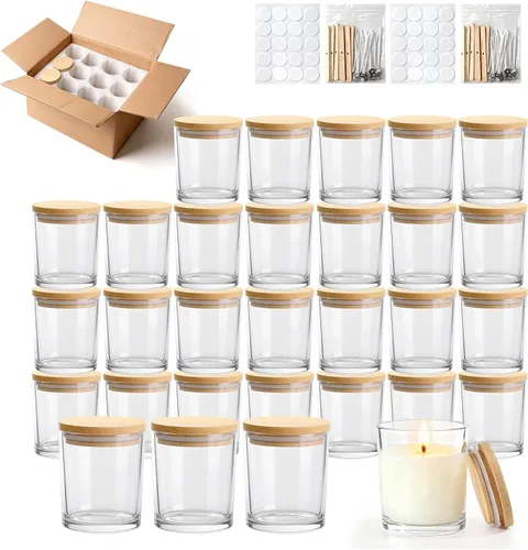 Miniatura 16 de Tarros de vela de vidrio de 4 onzas, paquete de 12 tarros pequeños para hacer velas, tarros vacíos de vidrio grueso de boca ancha con tapas de bambú