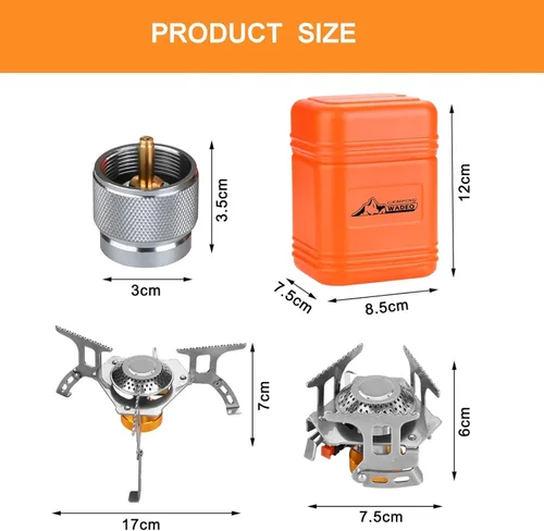 Miniatura 3 de WADEO Estufa de gas para camping, estufa portátil de 3700 W con encendido piezoeléctrico, quemador portátil, adaptador de estufa de camping y funda
