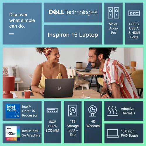 Miniatura 2 de Dell Inspiron 15 - Laptop empresarial con pantalla táctil, Lifetime Office, AI Copilot, FHD IPS de 15.6", Intel i5 de 10 núcleos (hasta 4.5 GHz), 16