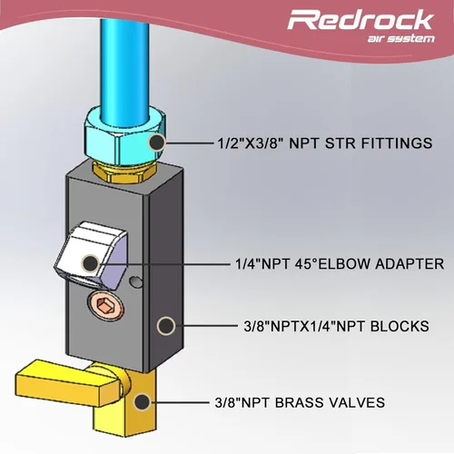 Miniatura 2 de Kit de salida de pared de aire comprimido para kit de línea de aire de 1/2 pulgada, accesorios de tubería de aire recta NPT de 1/2 "x 3/8", bloque