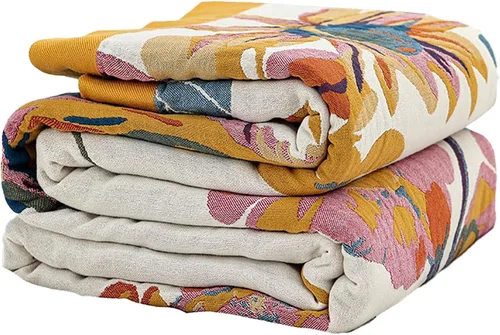 Miniatura 7 de Manta bohemia 100% algodón orgánico ultra suave transpirable rústico edredón de 50 x 60 pulgadas con pájaros y flores para sofá, silla, cama, sillón