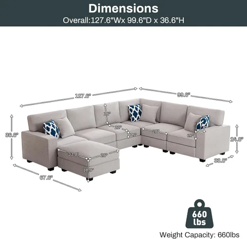 Miniatura 3 de Legend Vansen - Sofá modular en forma de U con otomano, reversible, moderno, de esquina, seccional para sala de estar