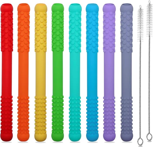 Miniatura 8 de Hoaisun Juguetes de dentición de 3 a 6 meses, paquete de 8 mordedores de silicona para bebés, tubos de dentición, palos para bebés de 6 a 12 años