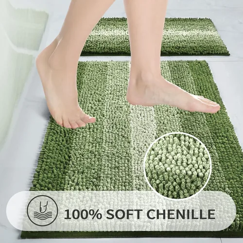 Miniatura 2 de Gibelle Juego de 2 alfombras de baño verdes, juego de alfombras de baño antideslizantes de felpilla, alfombra absorbente para ducha y baño, tapete