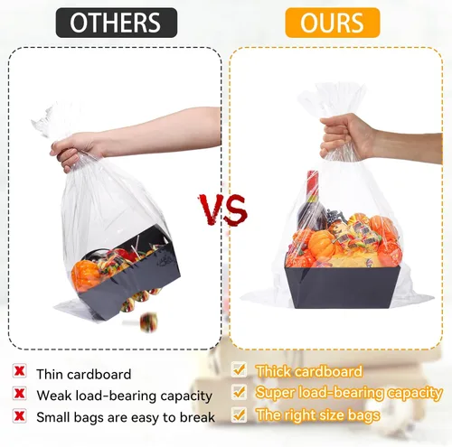Miniatura 4 de MADHOLLY Juego de 6 cestas vacías para regalos, resistente juego de cesta de regalo de papel kraft con lazos de celofán para hombres, día del padre