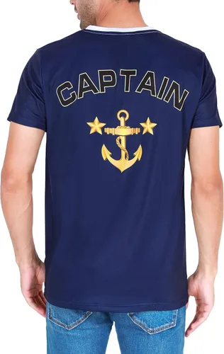 Miniatura 5 de Funny World Disfraz de capitán para hombre, camiseta de manga corta, diseño de yate