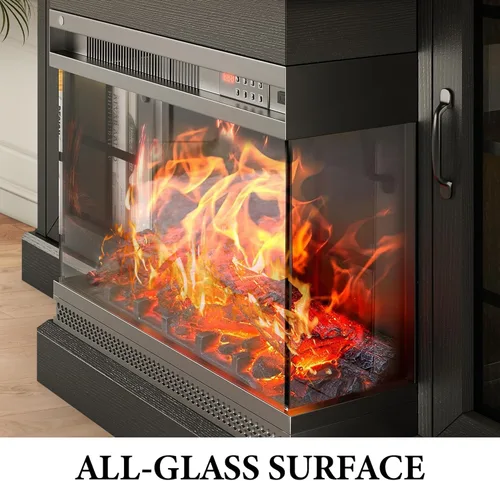Miniatura 5 de MXV - Soporte de chimenea para TV de 59 pulgadas, centro de entretenimiento estilo granja con soporte de TV de 3 lados de vidrio, consola multimedia