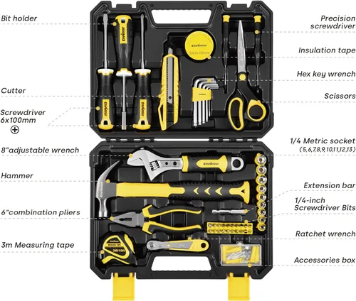 Miniatura 2 de ENVENTOR Kit de herramientas para el hogar, juego de herramientas básicas de reparación de automóviles para el hogar con caja de herramientas, kit