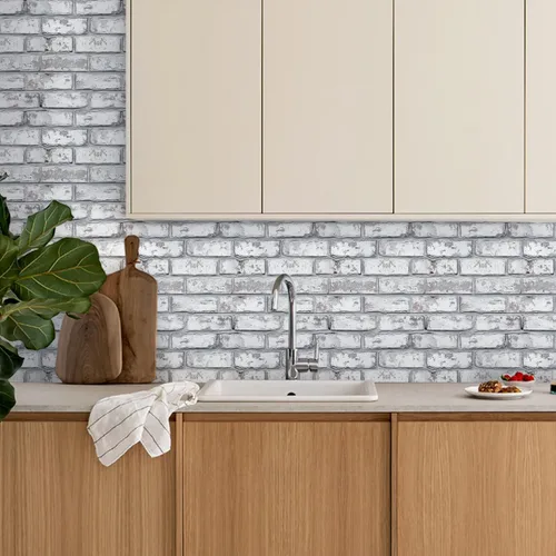 Miniatura 8 de Commomy 10 piezas de paneles de pared de ladrillo sintético 3D de 11.8"X11.8", azulejos de ladrillo de PVC de tamaño pequeño para despegar y pegar
