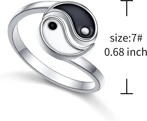Miniatura 6 de Anillo de plata de ley S925 Yin Yang ajustable abierto Taiji para mujeres y hombres