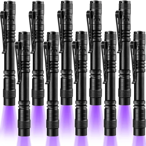 Miniatura 8 de Beieverluck Paquete de 10 mini linterna de luz negra UV de 395 nm con clip, detector de luz negra de mano LED para fugas de orina de mascotas