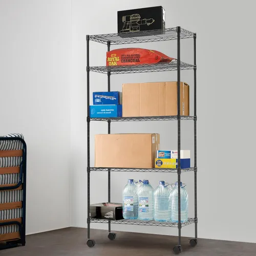 Miniatura 8 de Estantería de almacenamiento comercial de 14"x30"x60" Estantería resistente de 5 niveles con cable Estantería de alambre con ruedas Estantería