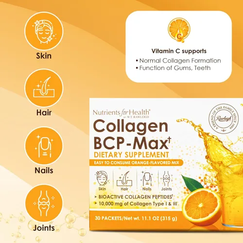 Miniatura 4 de Rawleigh Colágeno BCP-Max: 30 bolsitas aptas para viajes - Delicioso concentrado con sabor a naranja, 10,000 mg de péptidos de colágeno hidrolizados