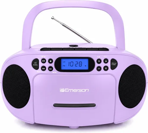 Miniatura 15 de Emerson Reproductor de CD portátil Boombox con reproductor de cassette combo, grabadora de cinta, radio AM/FM, AUX, conector para auriculares