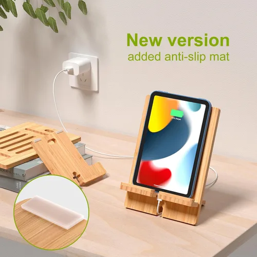 Miniatura 4 de Pezin & Hulin Soporte ajustable de bambú para tableta, soporte para teléfono celular de escritorio compatible con Pad Air/Pro/Mini, lector