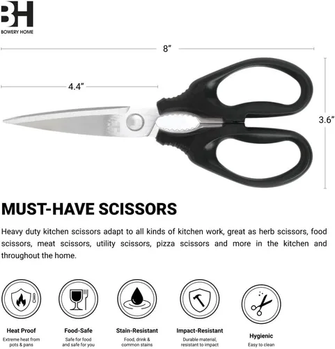 Miniatura 3 de BOWERY HOME Tijeras de cocina – Tijeras de cocina resistentes – Tijeras ligeras – Para cortar alimentos, carne, pescado, verduras – No fabricadas