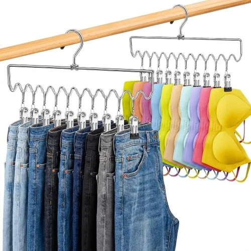 Miniatura 9 de Perchas para pantalones que ahorran espacio con clips, organizadores de armario y almacenamiento, 20 clips de goma antideslizantes, organizador