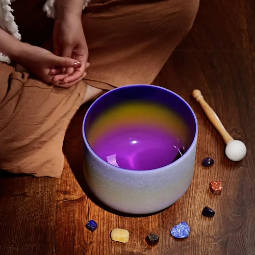 Miniatura 2 de CVNC 440Hz 20.3 cm Cuenco de cristal de cuarzo esmerilado de arcoíris del chakra del tercer ojo (A) nota A para sanación con sonido y meditación