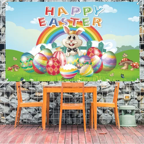 Miniatura 5 de Pancarta de fondo de feliz día de Pascua, 78 x 43 pulgadas, pancarta de Pascua de gran tamaño, pancartas de fondo azul, suministros de decoración