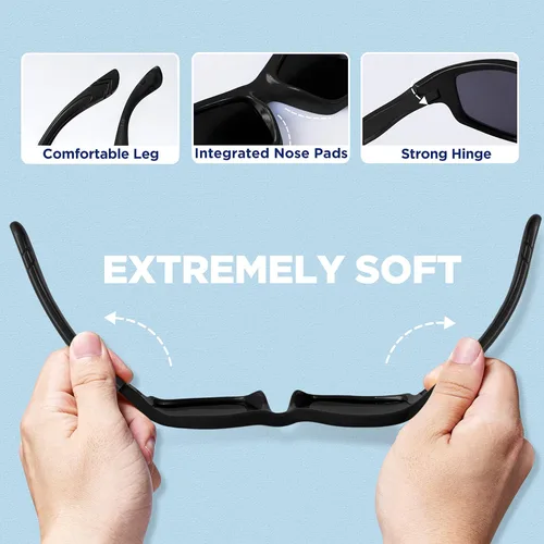 Miniatura 4 de RIVBOS RBK003 gafas de sol polarizadas flexibles de goma para bebés y niños de 3 a 10 años lentes espejados disponibles
