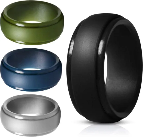 Anillo de boda de silicona para hombre anillos de goma para él mujeres parejas talla 7 8 9 10 11 12 13 diseño elegante de borde escalonado paquete