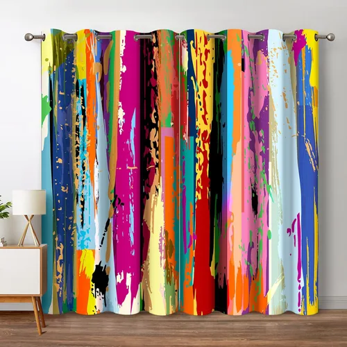 Miniatura 34 de Jekeno - Cortinas opacas de cine para dormitorio, sala de estar, carrete de película con estampado rojo y negro, con ojales, juego de 2 paneles, 52