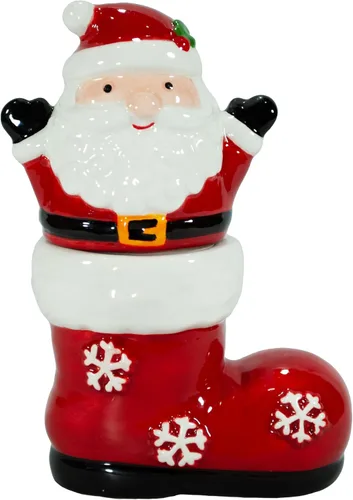 Juego de salero y pimentero navideño de Papá Noel con bota, decoración festiva adorable de cerámica roja para el hogar, característica de mesa Bota