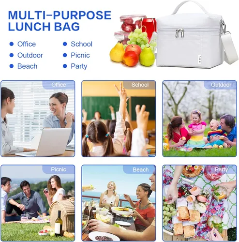 Miniatura 9 de NOL Natural Organic Lifestyle - Bolsas de almuerzo aisladas para mujer, bolsa de refrigeración ligera de nailon impermeable para el trabajo Blanco