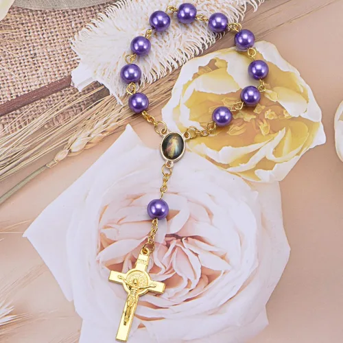 Miniatura 4 de 100 piezas de esmalte de cuadros de oro con medalla milagrosa de Nuestra Señora, Rosario floral, centro de mesa, cruz de Jesús, Virgen María