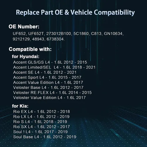 Miniatura 5 de Bobinas de encendido – Paquete de 4 unidades UF652 compatibles con Hyundai & Kia 1.6L 2012-2019 – para Accent, Veloster, Rio & Soul – Reemplaza