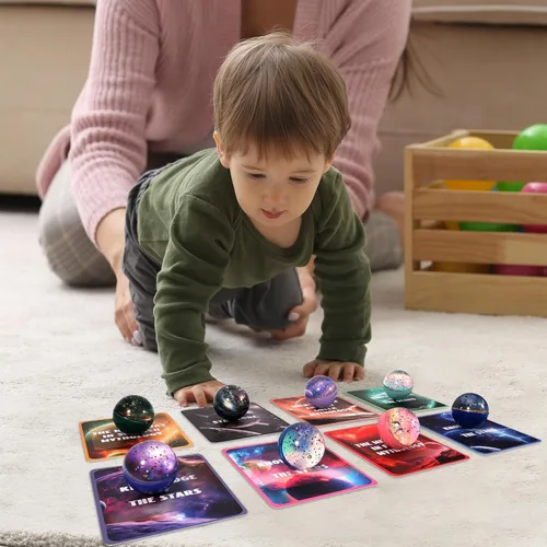 Miniatura 6 de Pllieay Sistema solar para niños, juguetes espaciales de galaxia, 1.77 pulgadas, bolas hinchables a granel y tarjetas de galaxia para recuerdos