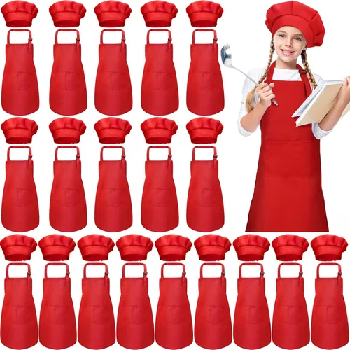 Miniatura 7 de Juego de 40 piezas de delantal de chef para niños y niñas, delantales de chef a granel para cocinar, pintura, delantal con babero para niños de 7 a