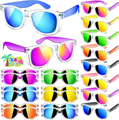 Miniatura 18 de Joycover Lentes de sol para niños a granel, recuerdo de fiesta para niños de 4 a 8 años, 24 lentes de sol translúcidos para niños con protección UV