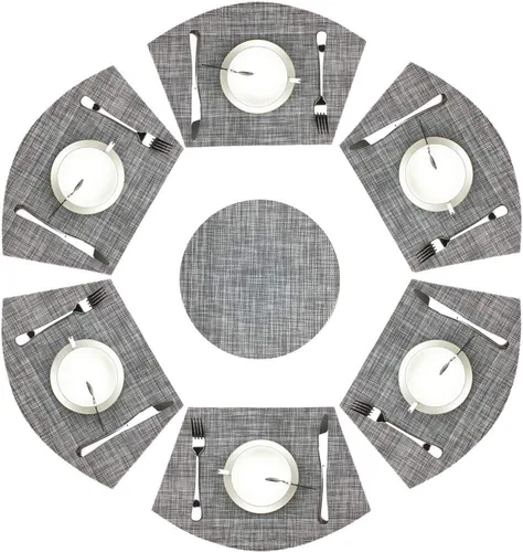 Miniatura 10 de Juego de 4 manteles individuales de vinilo para mesas redondas, tejido antideslizante, resistente al calor, fácil de limpiar, lavable, lavable